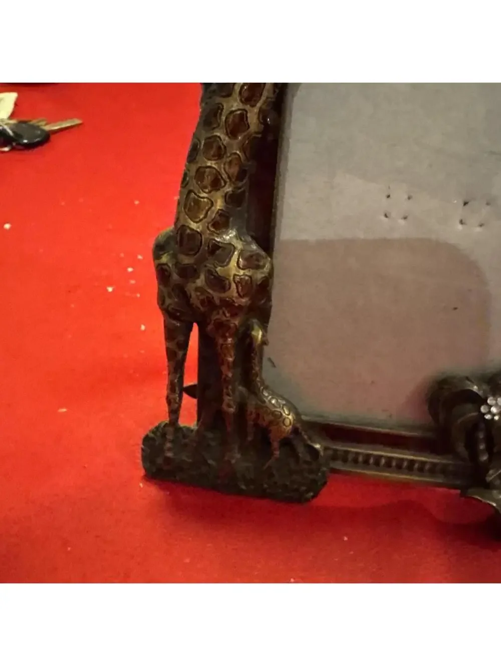 Giraffe With Baby Eating & Palm Tree Metal Gold Bronze Gem Picture Photo Frame